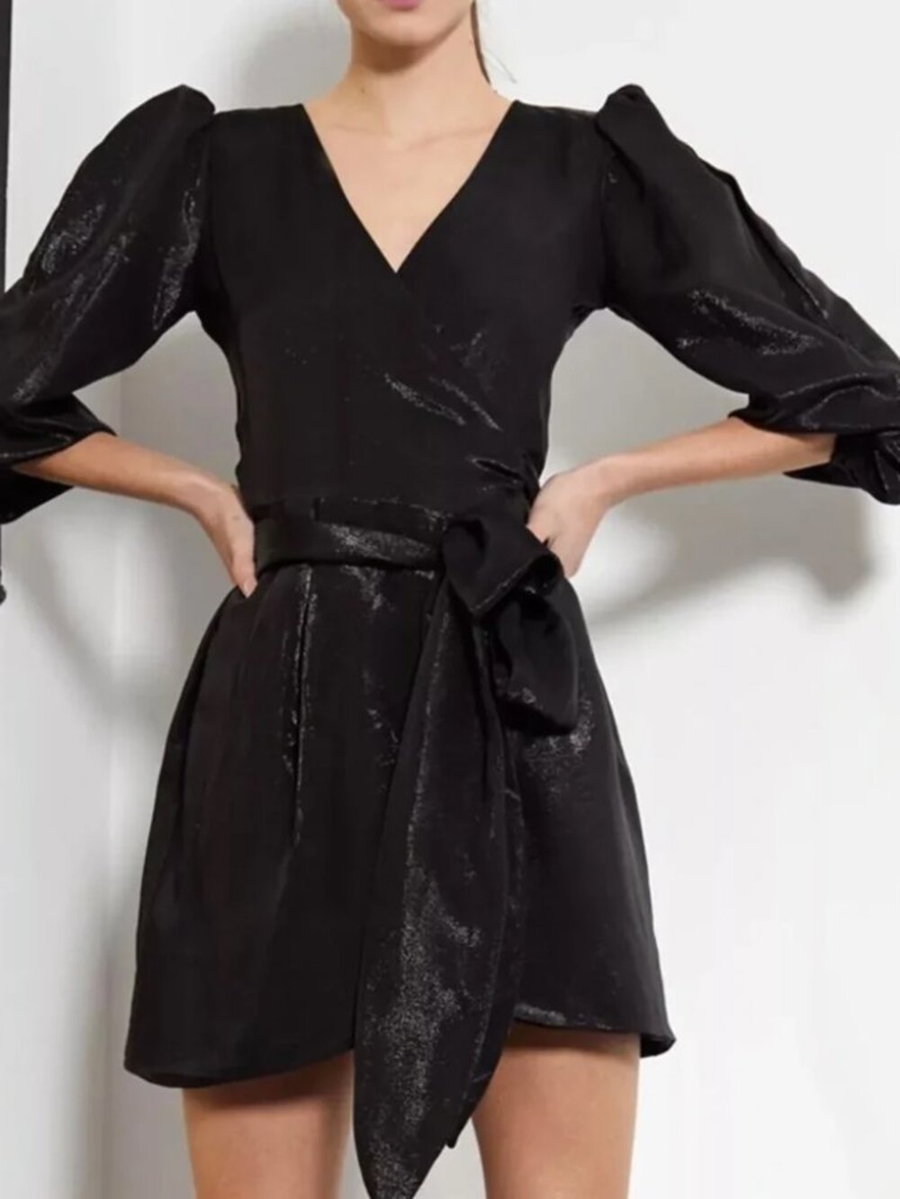 NWT Cynthia Rowley Ariel Lamé Silk Mini Wrap Dress
